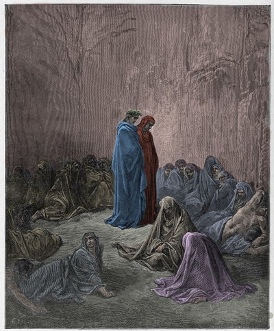 Purgatorio, Gesang 13: Die Seelen der Neidischen, Illustration aus Die Göttliche Komödie von Dante Alighieri, 1885 (digital kolorierte Gravur) von Gustave after Dore
